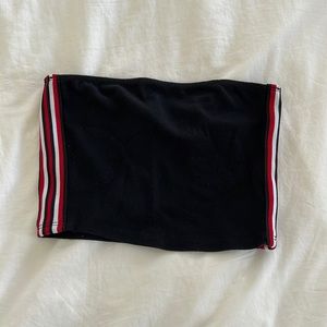 Black Tube Top with red black and white stripes